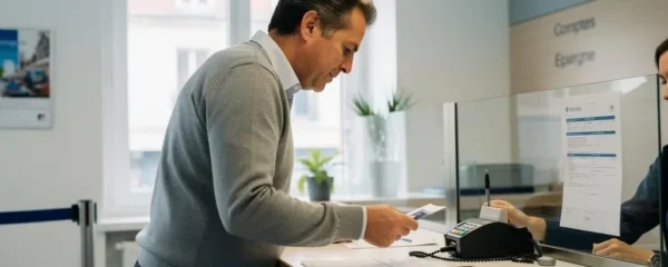 Client effectuant une opération de retrait ou consultation à un guichet bancaire en France