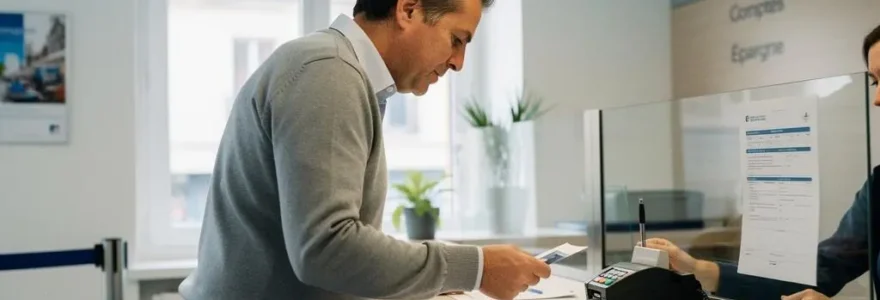 Client effectuant une opération de retrait ou consultation à un guichet bancaire en France