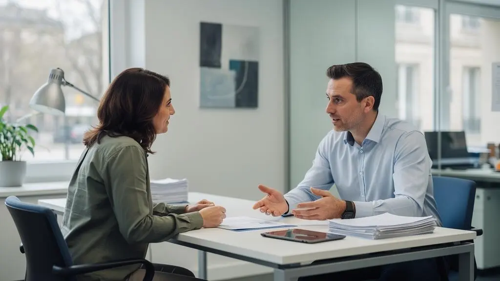 Conseiller bancaire et client lors d'une consultation pour l'ouverture d'un livret d'épargne