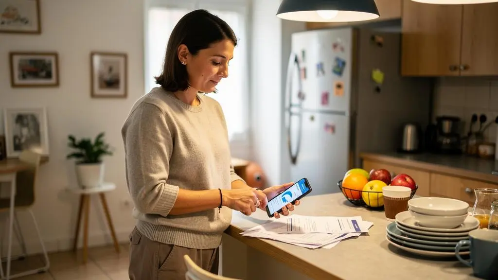 Parent consultant son budget et son épargne de précaution dans sa cuisine